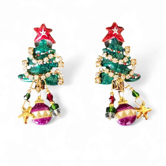 Vintage Lunch at the Ritz LATR Christmas Tree Earrings Post Backs - Picture 5 of 9